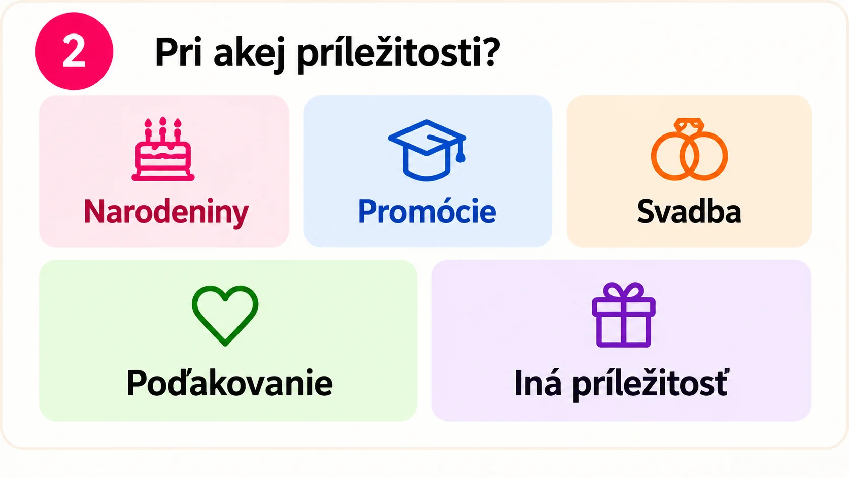 2. Pri akej príležitosti? Narodeniny, promócie, svadba, poďakovanie alebo iná príležitosť.